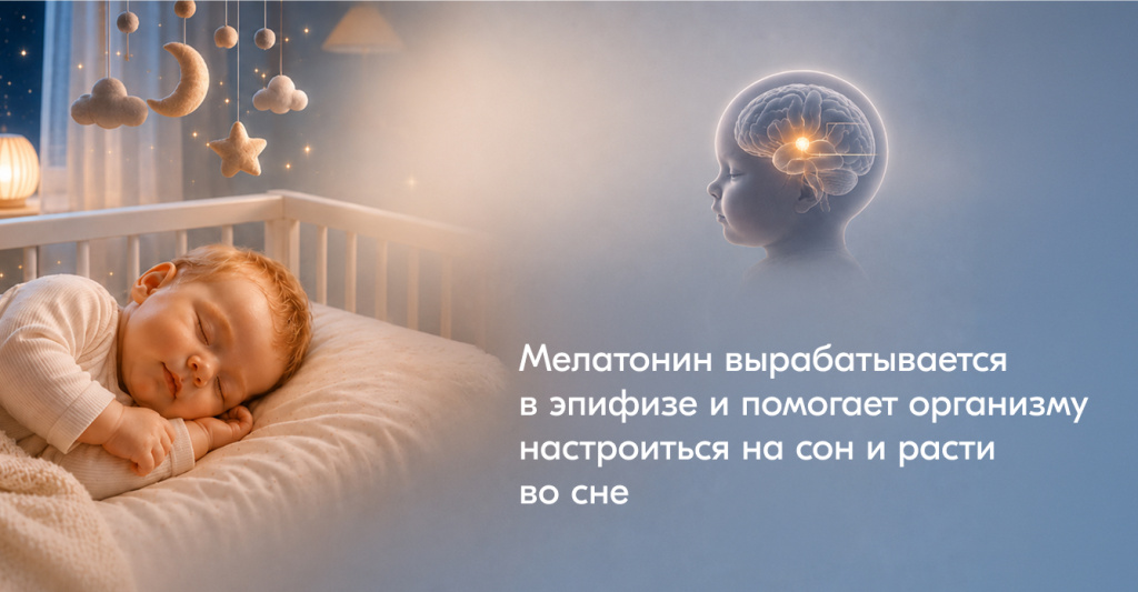 Малыш спит, иллюстрация выработки мелатонина