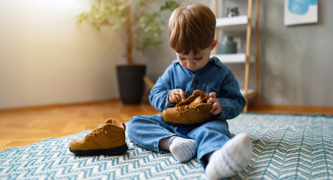 Ребёнок учится обуваться сам — развитие самостоятельности перед детским садом